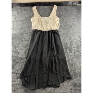 NWT Lily Rose Large Lace Top Black Flowing Chiffon Midi Dress